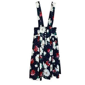 Vintage Clues Collection 10 Overall Dress Black Floral Adjustable Straps Cotton